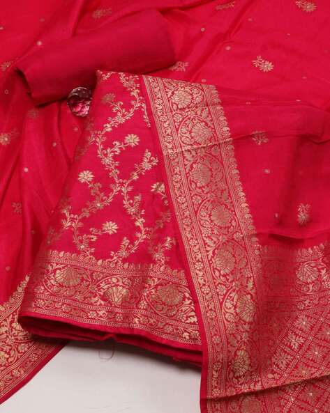 Women Motifs Woven Unstitched Dress Material Price in India