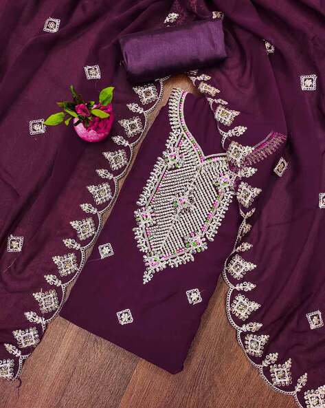 Women Embroidered Unstitched Dress Material Price in India