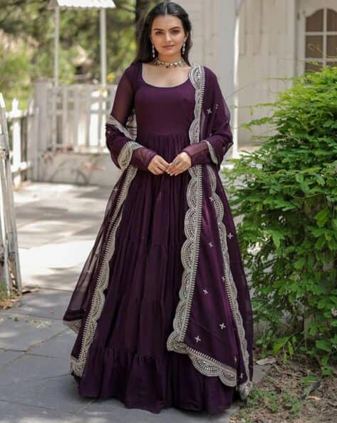 Buy ANARA Women Gown Dress with Dupatta Online | Ajio.com