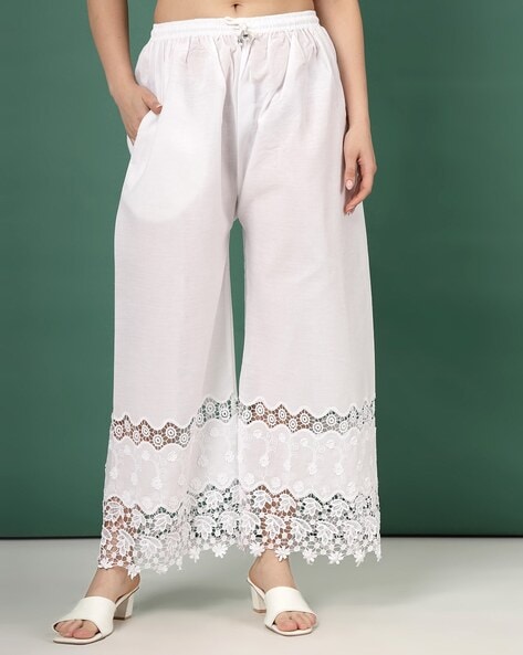 Women Regular Fit Palazzos with Lace Details Price in India
