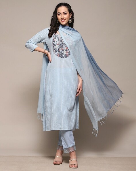 Women Striped 3-Piece Dress Material Price in India