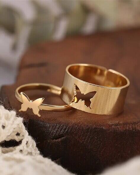 Jewels galaxy Women Set of 2 Gold-Plated Butterfly Stackable Finger Rings