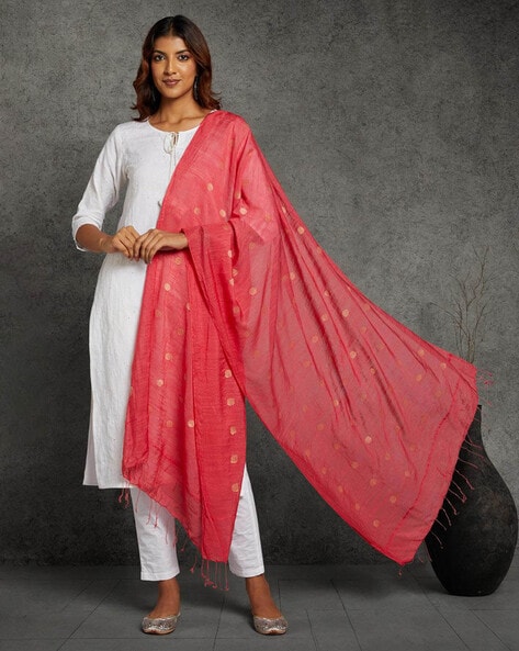 Cotton Zari Woven Dupatta with Fringes