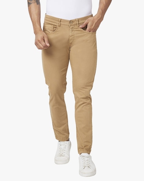 Men Comfort Fit Flat-Front Trousers