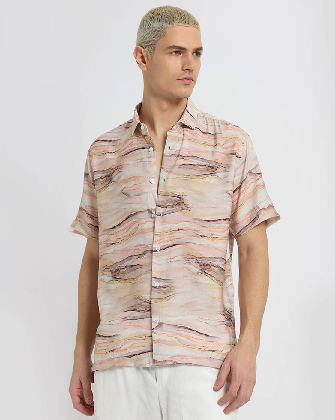 BANANA CLUB Men Printed Regular Fit Shirt with Spread-Collar For Men (White, XXL)