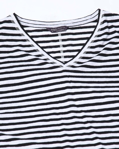 Mens black and white striped v neck t shirt hotsell