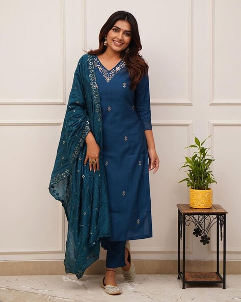 Women Embroidered A-Line Kurta Set