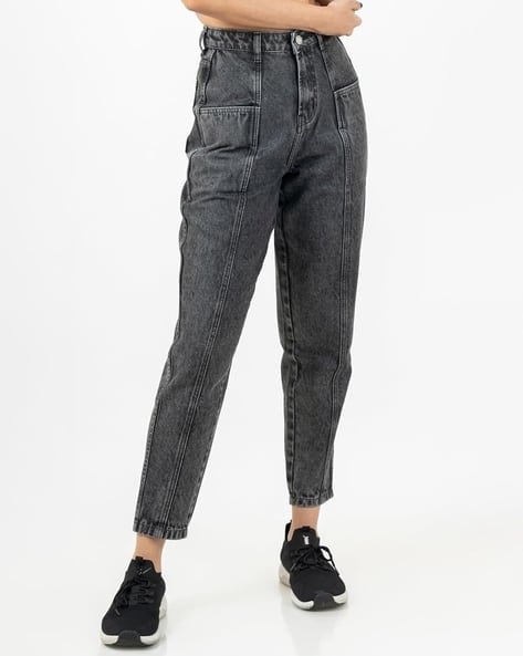 Women High-Rise Straight Fit Mom Mid-Wash Jeans