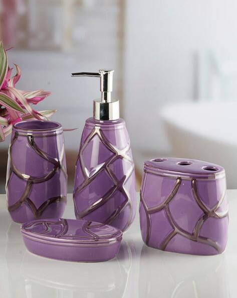 Purple Bathroom Bin China Supplier 6 Pcs Plastic Purple Bathroom