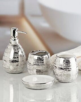 4-Piece Striped Soap Dispenser & Holders Set