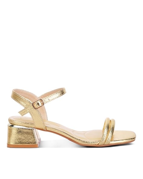 Women Metallic Ankle Strap Low Block Heels