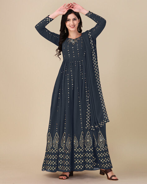 Women Embroidered 3-Piece Semistitched Dress Material Price in India