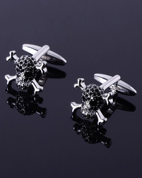 Buy Shaze Men Stainless Steel Stone-Studded Cufflinks | Black