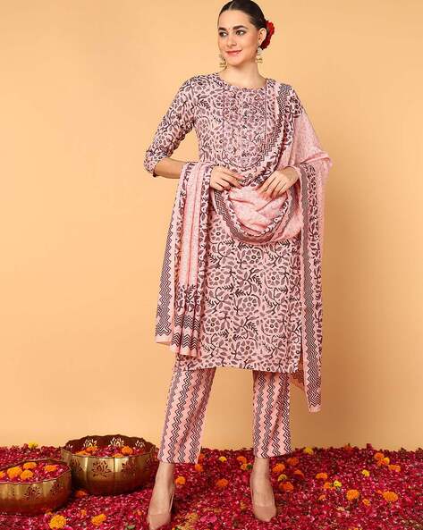 Ahika Women Floral Print Straight Kurta Set with Dupatta