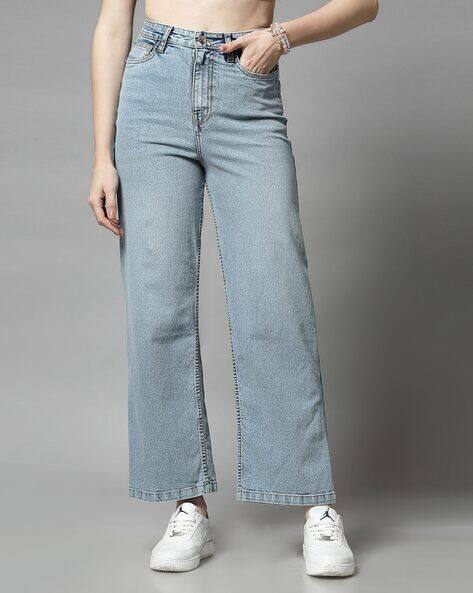 Women Washed Flared Jeans with Insert Pockets