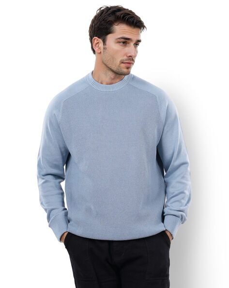 Men Ribbed Regular Fit Crew-Neck Pullover