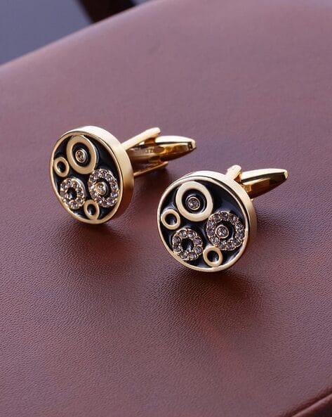 Men Stainless Steel Stone-Studded Cufflinks
