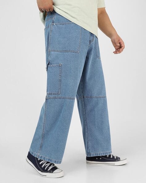 Lightly Washed Baggy Fit Jeans with Insert Pockets