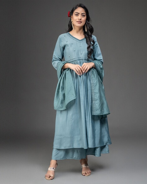 Women Embroidered A-Line Kurta Set