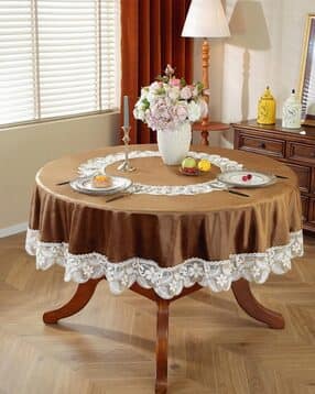 Embroidered Lace Border 6 Seater Round Table Cover 72"