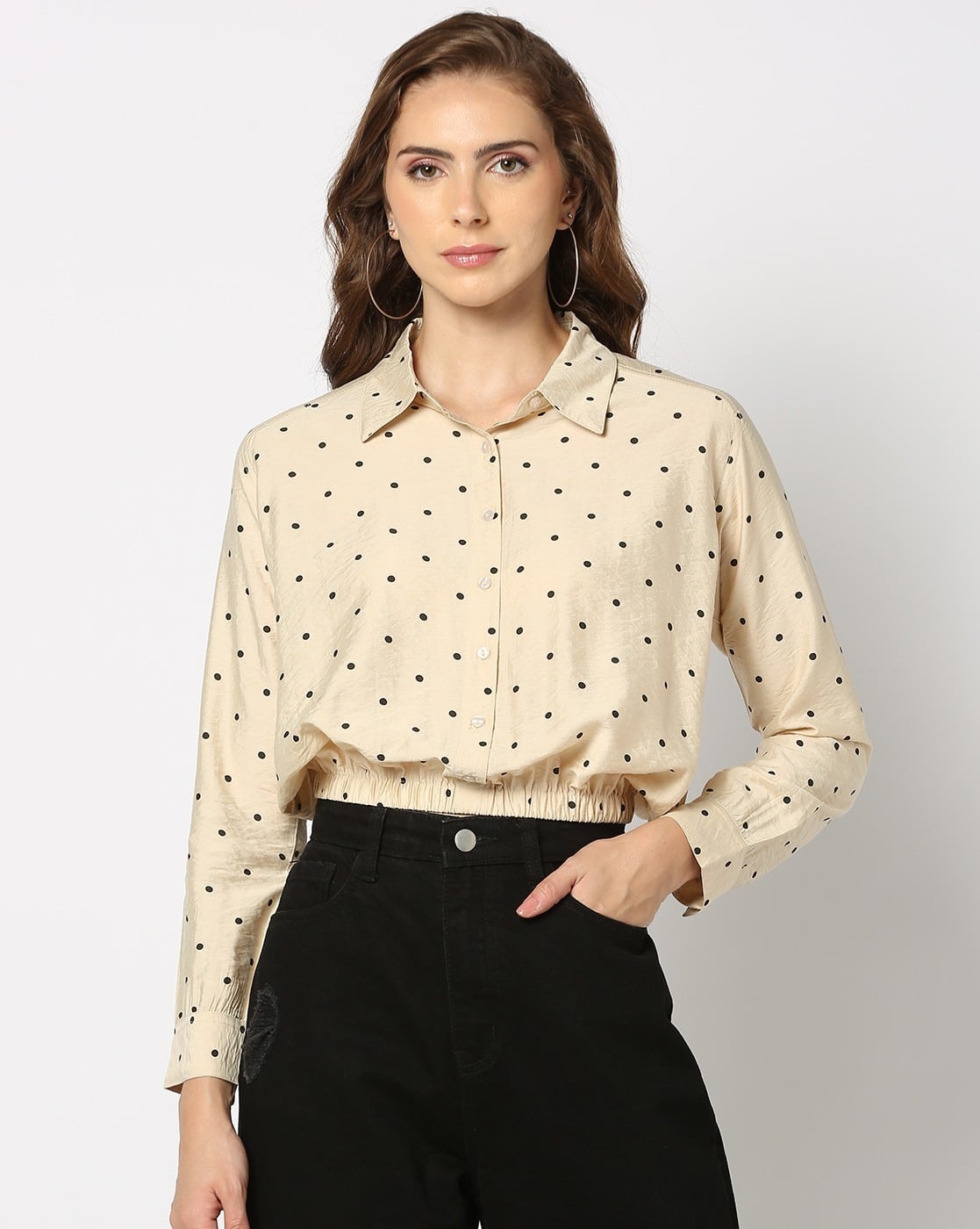 beige polka dot top