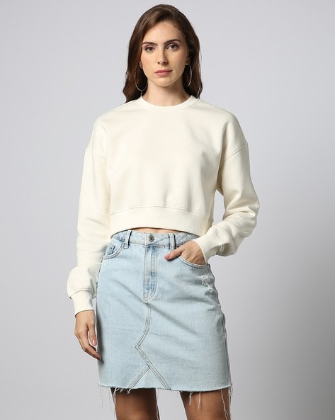 The Great store Off White Distressed Cropped Sweatshirt