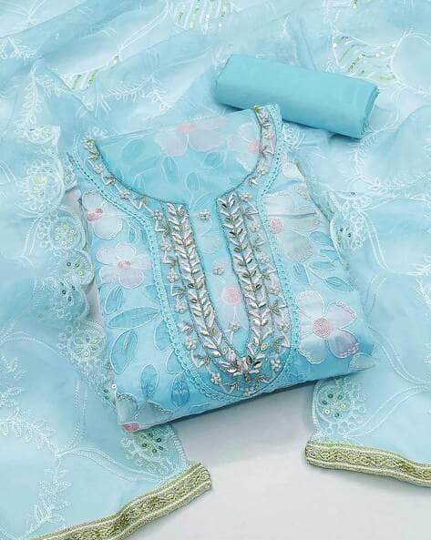 Buy Blue Dress Material for Women by Peachmode Online