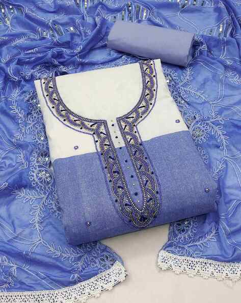 Women Embroidered Unstitched Top & Bottom Dress Material with Dupatta Price in India