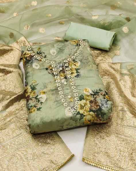 Women Embellished Unstitched Top Bottom Dress Material with Dupatta