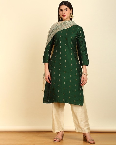 Women Zari Woven 3-Piece Dress Material Price in India