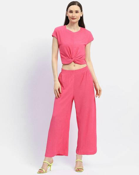 MADAME Women Round-Neck 2-Piece Top & Palzzos Set