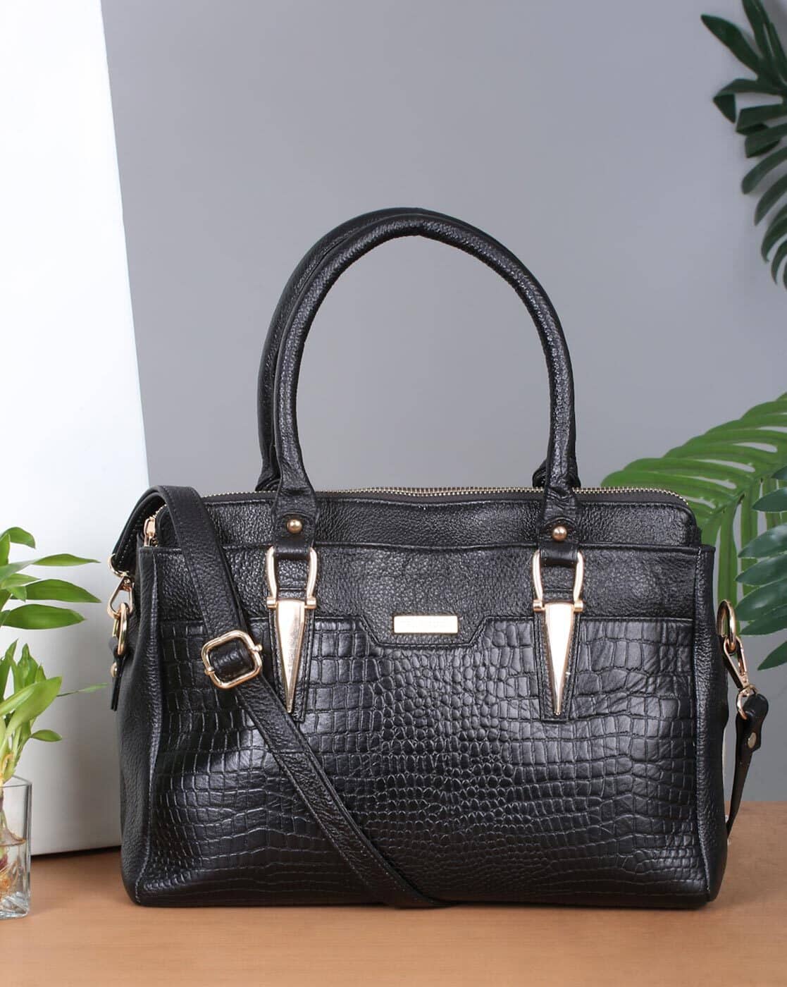 Buy TEAKWOOD LEATHERS Women Croc-Embossed Satchel Bag Online