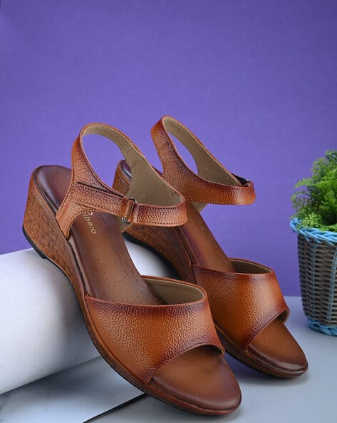 Women Wedge Heeled Sandals with Velcro Fastening