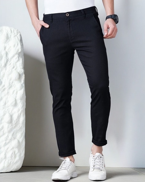 Slim Fit Flat-Front Trousers with Insert Pockets