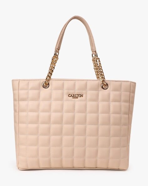 Women Quilted Tote Bag with Dual Handles Metal Accent