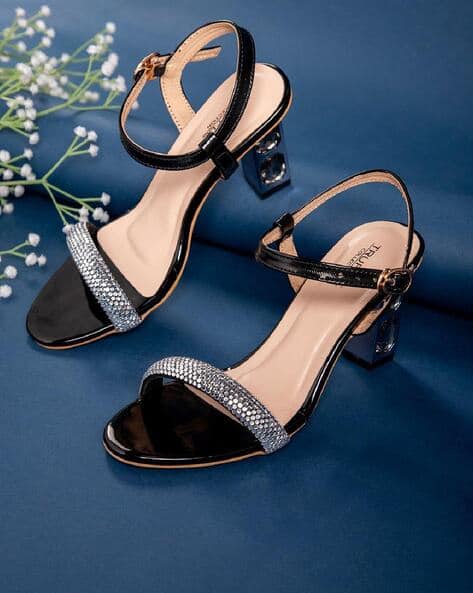 Truffle collection Women Embellished Slingback Chunky Heeled Sandals