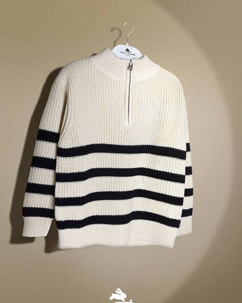 Striped Half-Zip Closure Sweaters