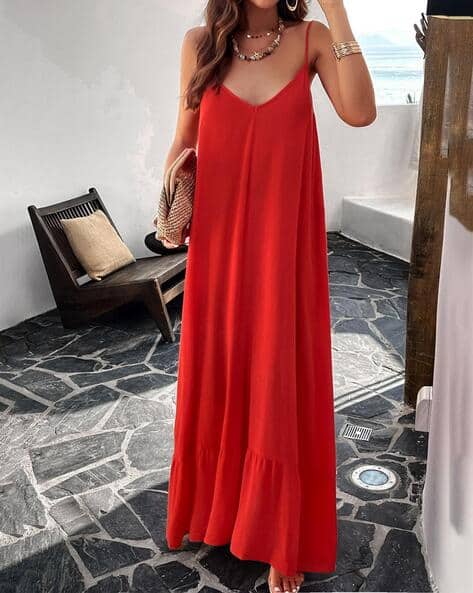 Women V-Neck Shift Dress with Insert Pocket