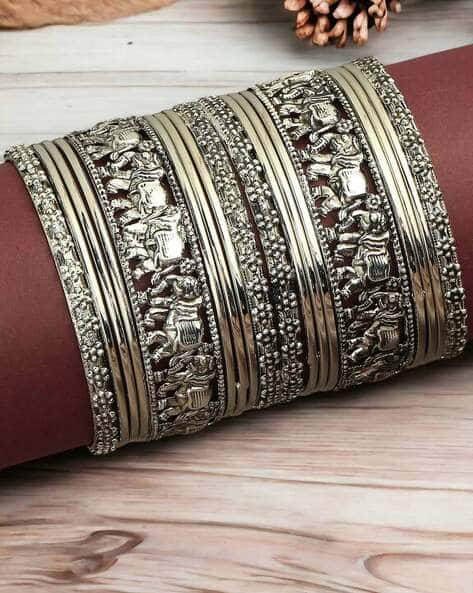Oomph Women Set of 18 Silver-Plated Slip-On Bangles