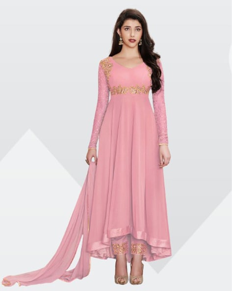 Women Embellished Semi-Stitched Anarkali Dress Material Price in India