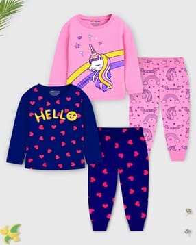 Girls Pack of 2 Graphic Print T-Shirts & Pyjamas Sets-image-32