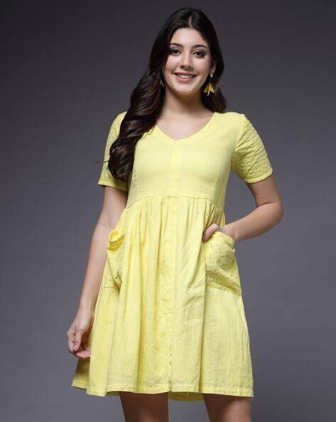 Buy Lemon Yellow Dresses & Gowns for Women by M MARCH LABEL Online |  Ajio.com