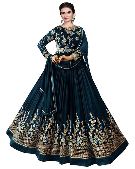 Women Embroidery Semi-Stitched Straight Dress Material Price in India