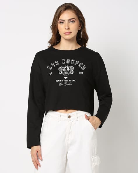Lee Cooper Women Logo Print Regular Fit Crew-Neck Crop Sweatshirt