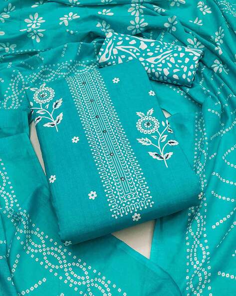 Women Block Print 3-Piece Unstitched Dress Material Price in India