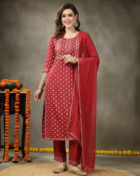 Women Embroidered Straight Kurta Set Price in India