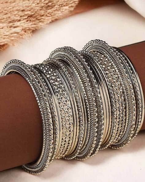 Oomph Women Set of 26 Silver-Plated Slip-On Bangles