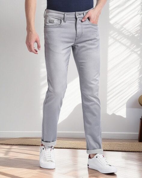 Men Mid-Wash Slim Tapered Jeans