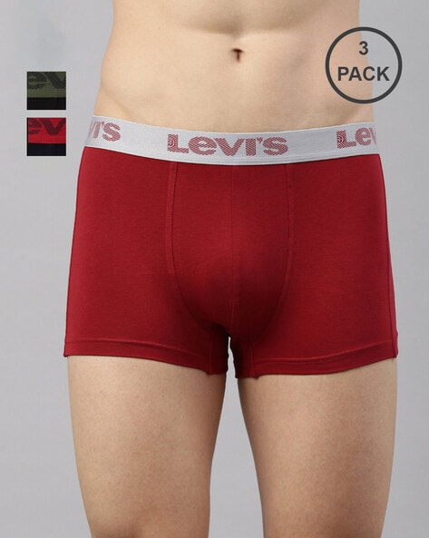 Pack of 3 Men Assorted Contoured Double Pouch Tag Free Comfort & Smartskin Technology Outer Elastic Trunks