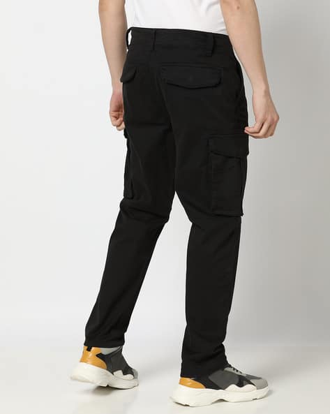 Black Cargo Cargo Pants Topman Men Mid-Rise Slim Straight Fit